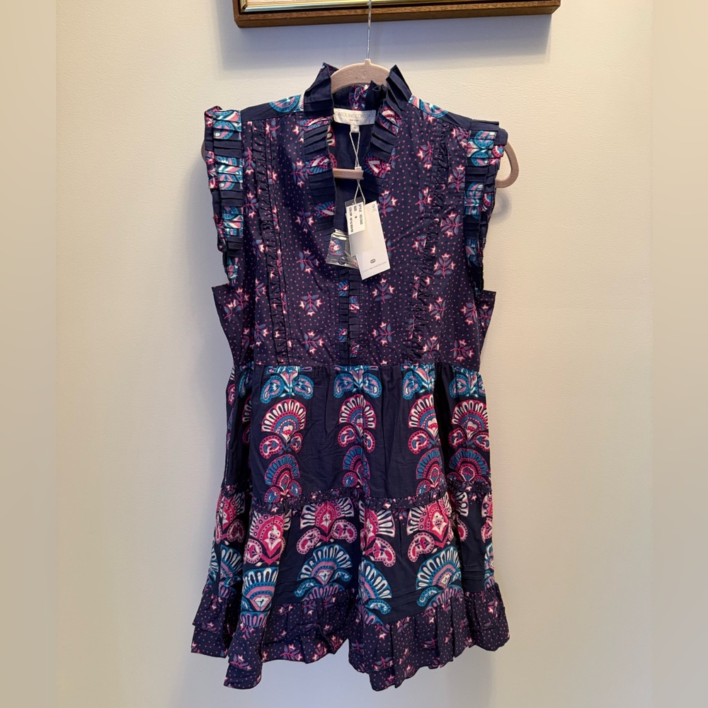 Caroline Constas Navy Dress with Pink & Blue Paisley Print